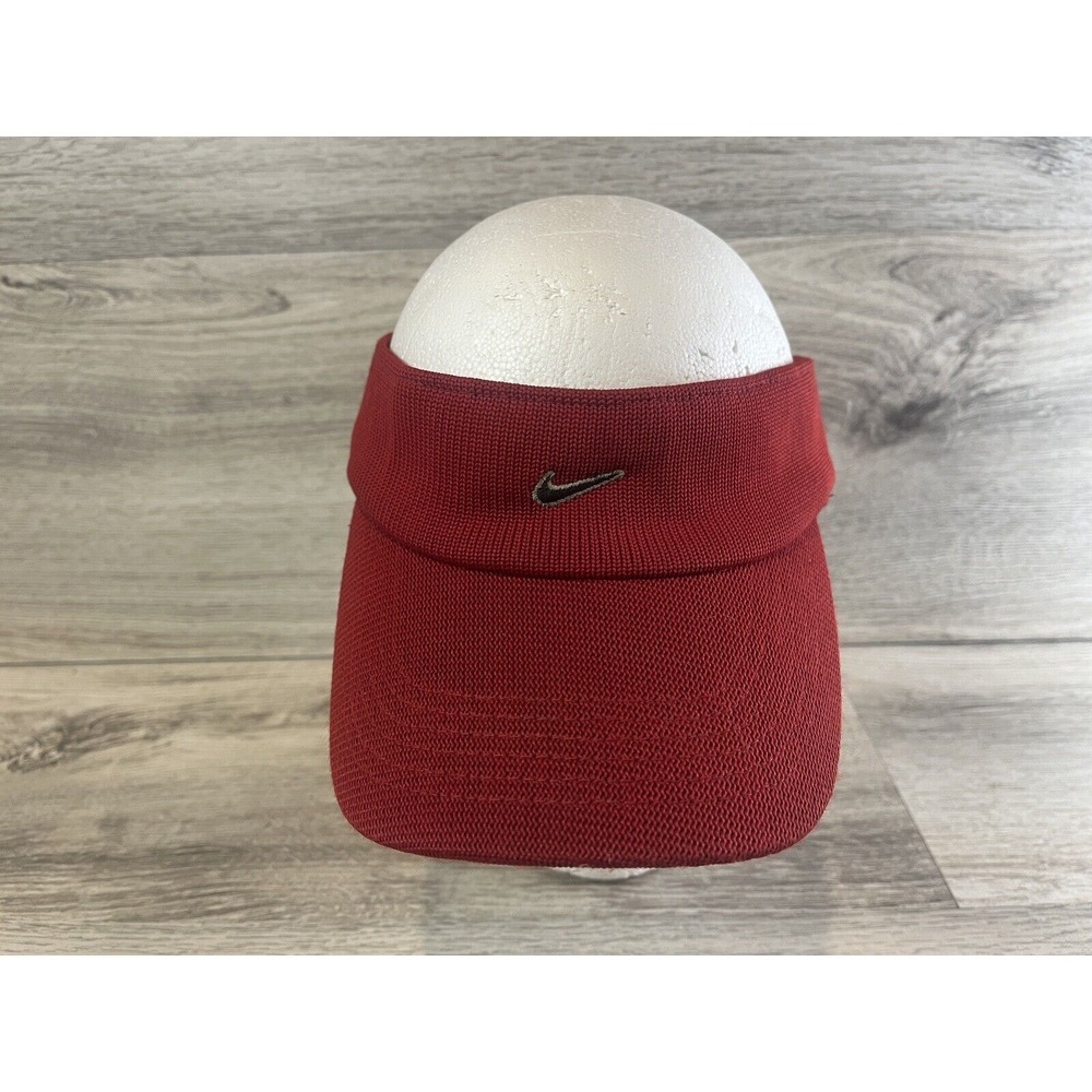 Vintage Nike Visor Hat Cap Stretch Fit Red Sweatband Embroidered Tennis Outdoor‎